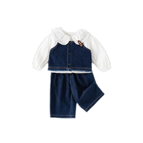 Girls suit autumn clothing 2024 new style childrens denim vest three-piece set baby clothes small childrens clothing spring and autumn