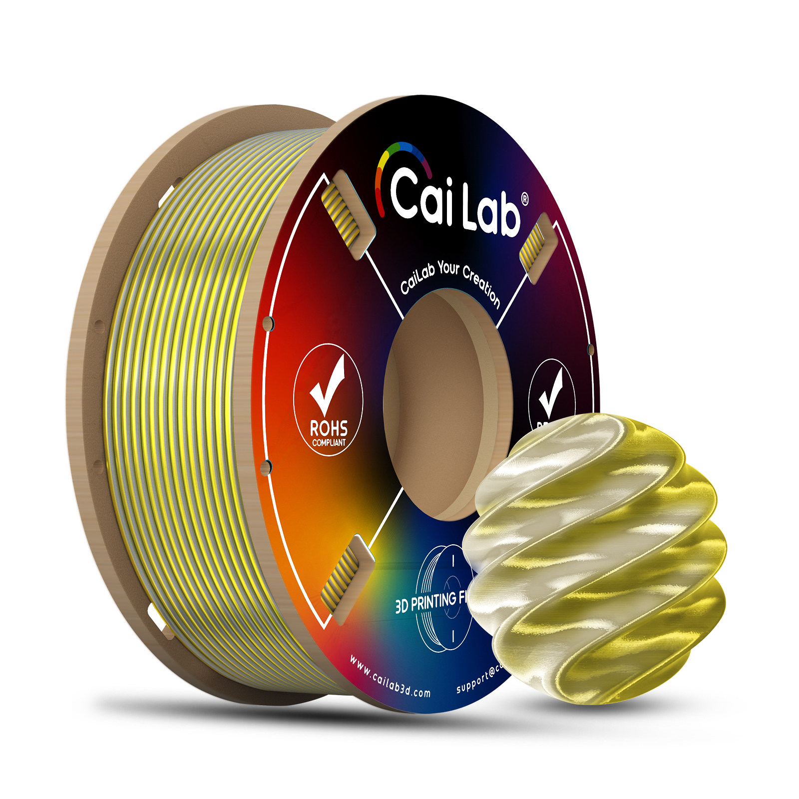 Caiduowu ฟิลเมนต์ซีรีส์ PLA Silk สองสี ดำ-ม่วง หลากสี ขนาด 1.75 มม. ใช้งานร่วมกับเครื่องพิมพ์ Tuozhu H2D P2S