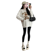 Maternity sweatshirt set autumn and winter 2024 new pure cotton bear red top belly support leggings two-piece set