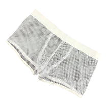 Summer mens flat panties sexy transparent mesh breathable low waist fashion repair comfortable quad shorts