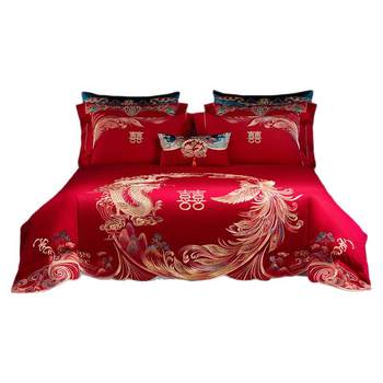 Mercury home textile wedding four-piece set wedding dragon and phoenix happy quilt Mercury home textile wedding four-piece set wedding dragon and phoenix happy quilt