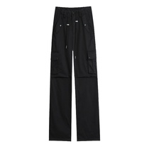 Black American Workwear Pants Womens Low Waist Casual Straight Pants 2024 Spring and Autumn New Style Small Loose Wide Leg Pants