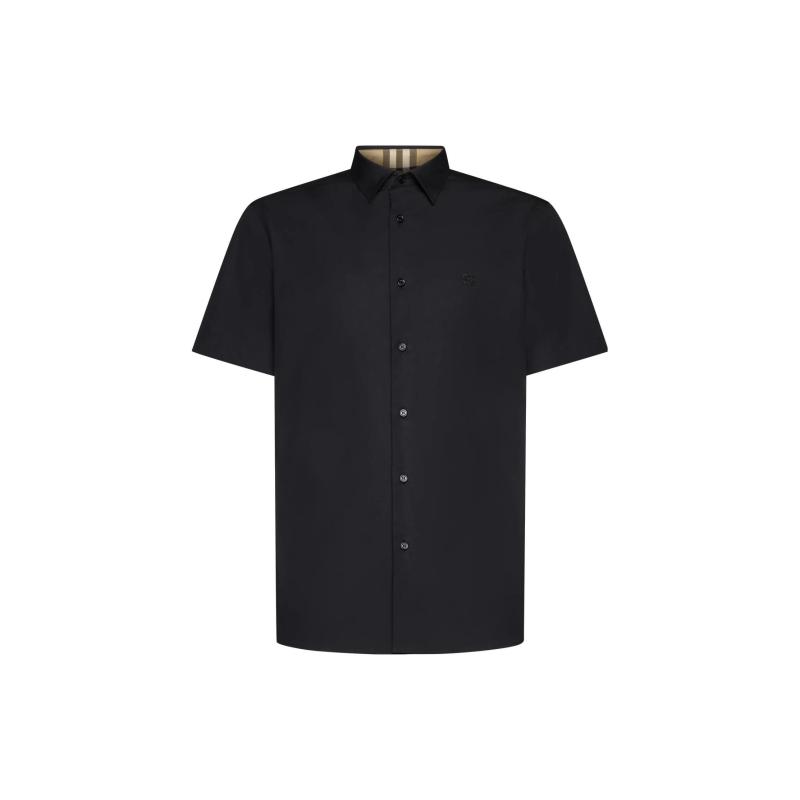 Burberry博柏利 纯色单排扣短袖衬衫 男款 黑色