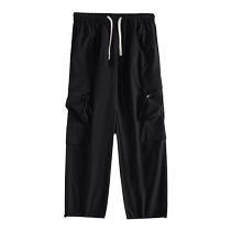 Ice silk overalls mens summer thin American style functional multi-pocket pants loose straight drape cool casual pants