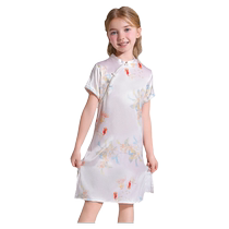 Childrens cheongsam new Chinese style silk mulberry silk cheongsam girls koi dress summer Chinese style ancient style Tang suit