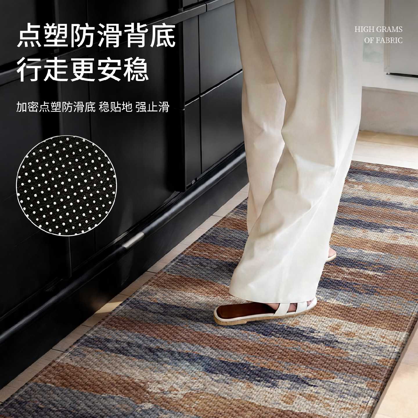 Special kitchen floor mat, oil-absorbent, non-slip, wipeable and wash-free, L-shaped monolithic water-absorbent and dirt-resistant corner mat, customized carpet