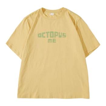 octopusme octopus home right shoulder T-shirt women's short-sleeved versatile original cotton pure pure American design women niche