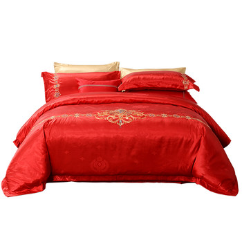 Fu anna four-piece wedding wedding quilt wedding red quilt cover jacquard chinese style gift wedding room dowry supplies