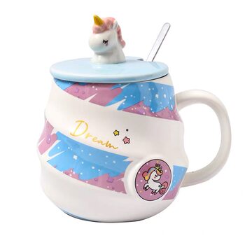 ງາມ rainbow unicorn ກະທູ້ ceramic ກັບ lid ບ່ວງ girly ຫົວໃຈດື່ມຈອກກາເຟຫ້ອງການ