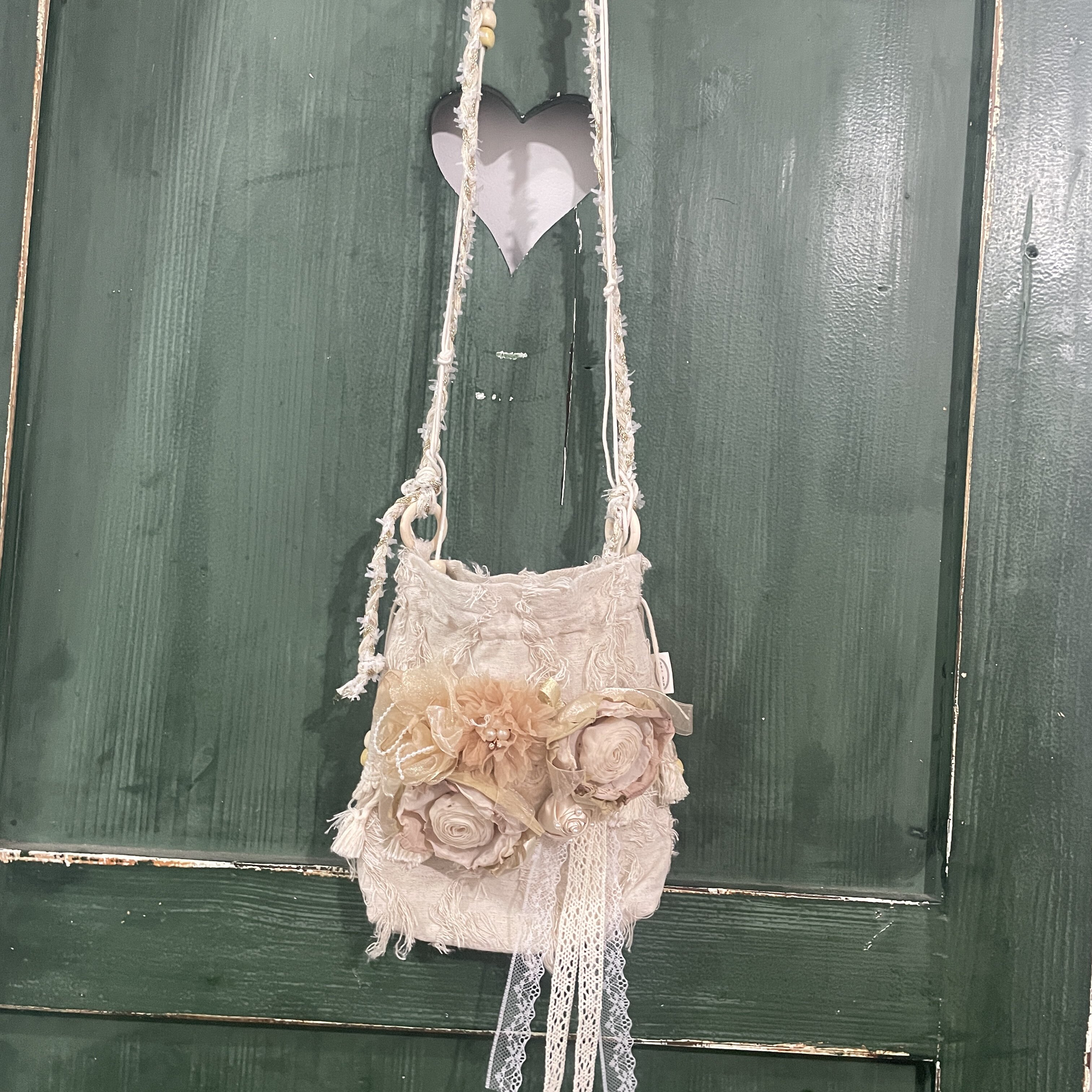 Original Mori Girl Floral Crossbody Bag with Drawstring Tassels, Ancient Style, Hanfu, Cotton Linen, Ethnic Style, Yunnan Travel Photo Bag