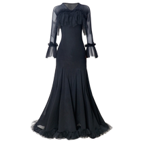 Danbaoluo Ballroom Dance Swing Dress New Womens Black V-neck Fashion Mesh Modern Dance Skirt Dance Skirt