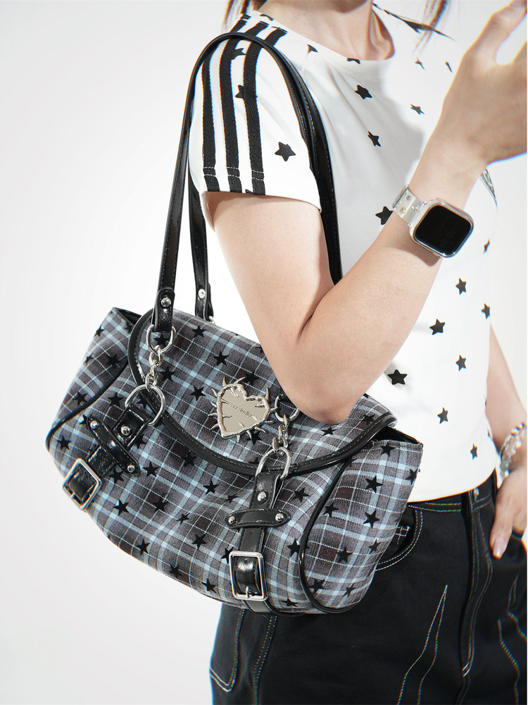 uustudio's niche original design sweet and rebellious hot girl large-capacity plaid chain shoulder bag/underarm bag