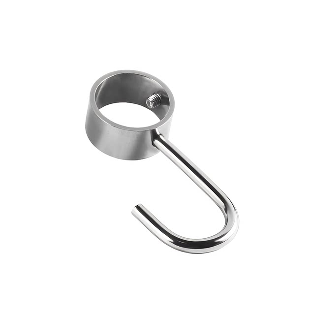 Stainless steel round pipe fixed hook clothes drying rod casing windproof hook adjustable clothes hook coat hook no punching single hook