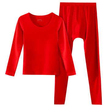 Red autumn clothes and long johns for men and women in the year of birth, pure cotton suit