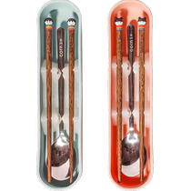 Corn childrens chopsticks and spoon set for elementary school students to go to school special wooden portable three-piece set first grade cutlery box