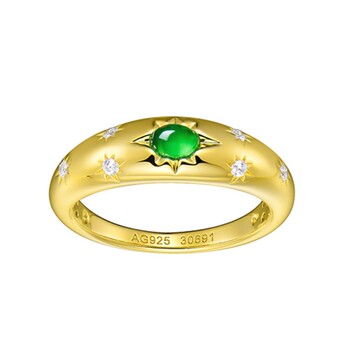 Chrysoprase lucky eight pointed star ring for women 925 silver