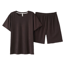 Mens pajamas summer 2024 new ice silk short-sleeved summer solid color thin large size suit can be worn as home clothes
