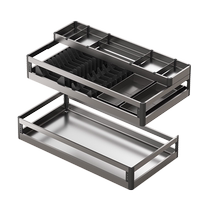 奥克斯1566拉篮厨房橱柜不锈钢抽屉式碗架收纳调味内置橱柜碗篮