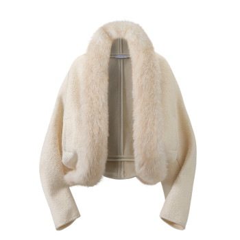 Single moment 25aw french winter light luxury and elegant cocoon-shaped wool collar cardigan jacket top for women