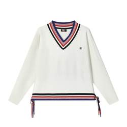 FILA official women's knitted sweater 2024 spring new fashion casual hem tassel comfortable V-neck sweater