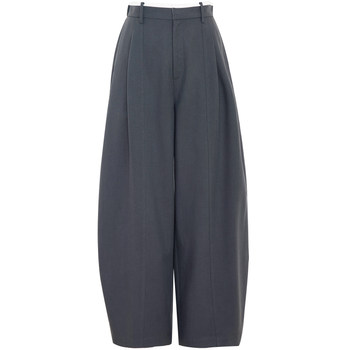 Cha moka grey and white contrast waist tencel linen cropped pants
