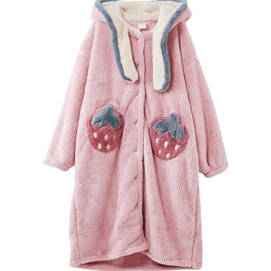 Gukoo/果壳睡袍女甜美草莓睡袍冬新款女士睡衣家居服冬款睡袍D