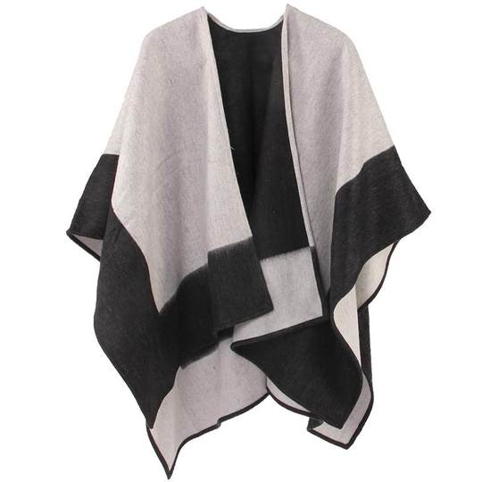 高端纯羊毛斗篷式披肩外搭女春秋冬季厚款保暖外套双面双色披风