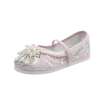Ancient costume shoes for girls and children old Beijing cloth shoes antique shoes womens Hanfu shoes girls beaded and elegant performance shoes