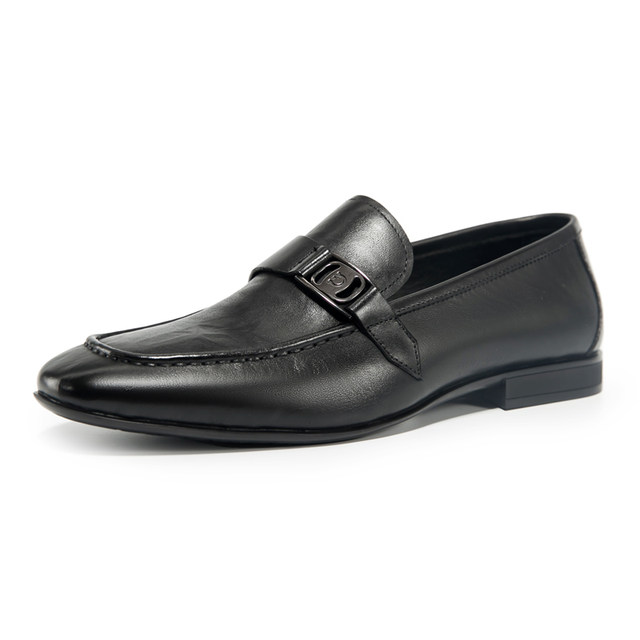 British loafers, slip-on leather shoes, fashionable metallic leather