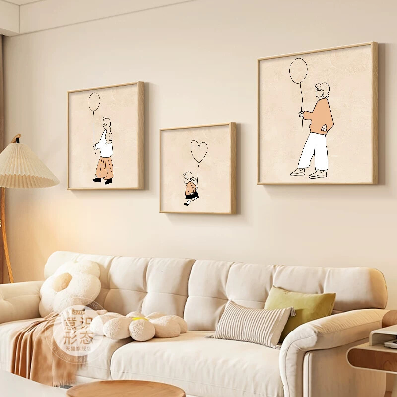 Family of Three Living Room Decorative Painting, Cream Style Sofa Background Wall Art, Happy Home Healing Combination Hanging Painting Family of Three Living Room Decorative Painting, Cream Style Sofa Background Wall Art, Happy Home Healing Combination Hanging Painting