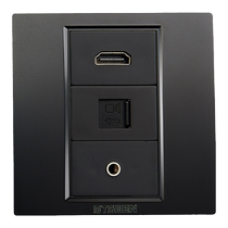 Type 86 multimedia panel black 4K video high definition HDMI 3 5 audio headphones computer network cable socket