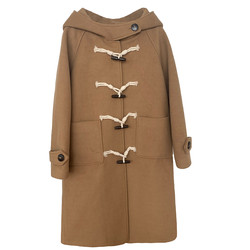 ms sweet end winter high-end gentle Korean pink mid-length slim horn button woolen coat hooded jacket for women