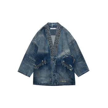Quentin marx japanese retro men's denim jacket washed and worn loose casual robe fashion brand autumn