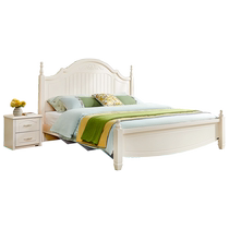 Quanyou Home American style panel bed solid wood bed legs master bedroom 1.8 meters large bed high box storage double bed