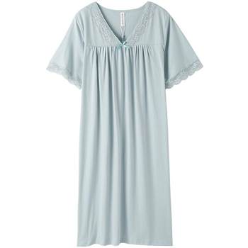 Fenton nightgown ຂອງແມ່ຍິງຝ້າຍບໍລິສຸດແຂນສັ້ນ summer ບາງກາງ-length skirt casual pajamas ວ່າງຂະຫນາດໃຫຍ່ເຄື່ອງນຸ່ງຫົ່ມເຮືອນຝ້າຍ