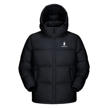 Penguin snow puff down jacket ສໍາລັບແມ່ຍິງ 2026 ດູໃບໄມ້ລົ່ນແລະລະດູຫນາວແບບໃຫມ່ hooded removable stand-up collar bread jacket ສໍາລັບຜູ້ຊາຍ