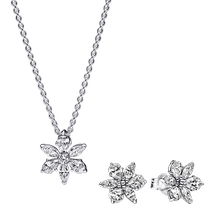 Pandora Pandora Starry Flowers Silver Flower Necklace and Earrings Set for My Girlfriend