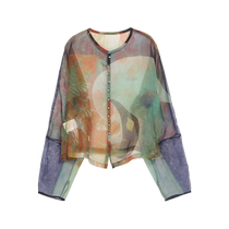 (Same style in the mall) puretea tea mulberry silk round neck shirt womens dream tapir illustration top 2024 autumn new