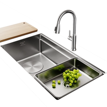 Cabei 304 stainless steel sink large single tank thickened side drainage sink kitchen dishwashing sink under counter basin