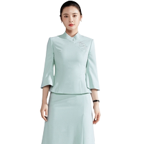 National style new Chinese suit skirt female training teacher professional attire hotel front desk work clothes tea sommelier clothing