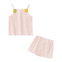 Girls pajamas summer thin style cute super cute baby girl home clothes set childrens air-conditioning clothes suspenders two-piece set