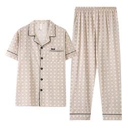 Pyjamas ຜູ້ຊາຍ summer ບໍລິສຸດຝ້າຍແຂນສັ້ນ trousers ບາງ 2024 ໃຫມ່ພໍ່ພາກຮຽນ spring ແລະດູໃບໄມ້ລົ່ນເຄິ່ງແຂນເສື້ອໃນເຮືອນ summer