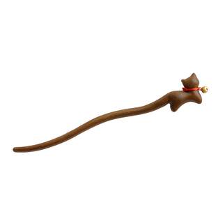 Qingchenji sandalwood cat lucky bell hairpin