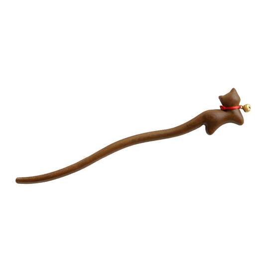 Qingchenji Sandalwood Cat Lucky Bell Hairpin