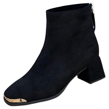 Women's autumn and winter velvet thick heel short boots british style fashion boots