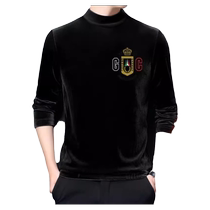 Gold velvet sweatshirt mens winter half turtleneck large size printed long-sleeved T-shirt plus velvet thickened pullover bottoming shirt for men