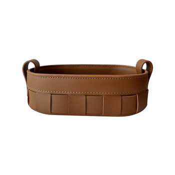 Desktop cosmetics and snacks storage pure leather hand-woven