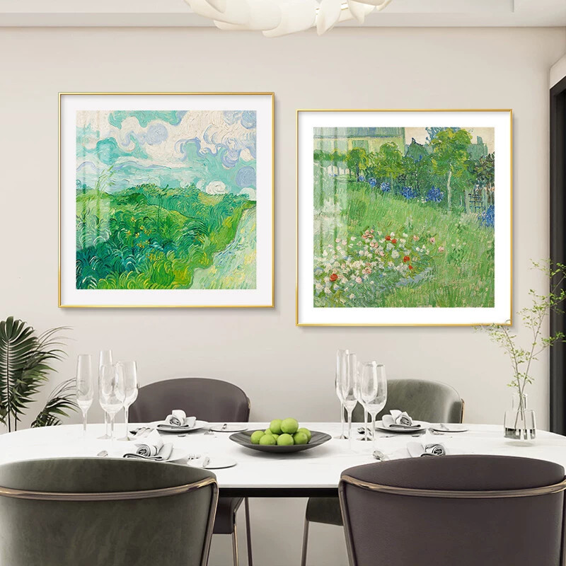 Dolbiny Garden Restaurant B&B Decorative Painting Monet's Original Wood-Style Living Room Sofa Background Wall Hanging Painting Van Gogh's Famous Painting