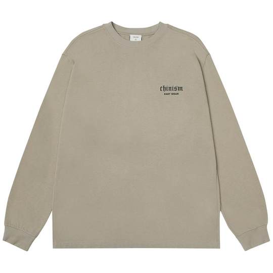 CHINISM赤尘 黑色植绒字母印花长袖T恤男2025新款男士打底衫上衣