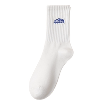 Catman socks mens mid-calf socks solid color cotton socks deodorant sweat-absorbent spring and autumn basketball trendy socks black and white sports socks